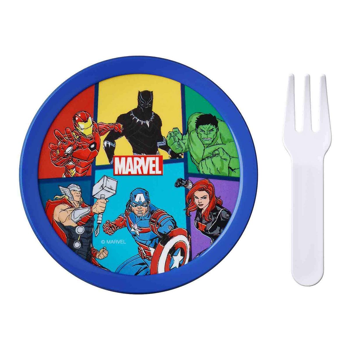 FRUCHTBOX MIT GABEL Campus Avengers 300 ml - Rot/Multicolor, Kunststoff (6.7/10.4/6.7cm) - Mepal