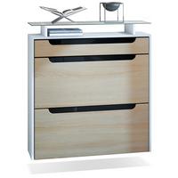 SCHUHSCHRANK Annie Eiche sägerau / Schwarz Hochglanz - Schwarz/Eiche San Remo, Holzwerkstoff (89/96/23cm) - Vladon