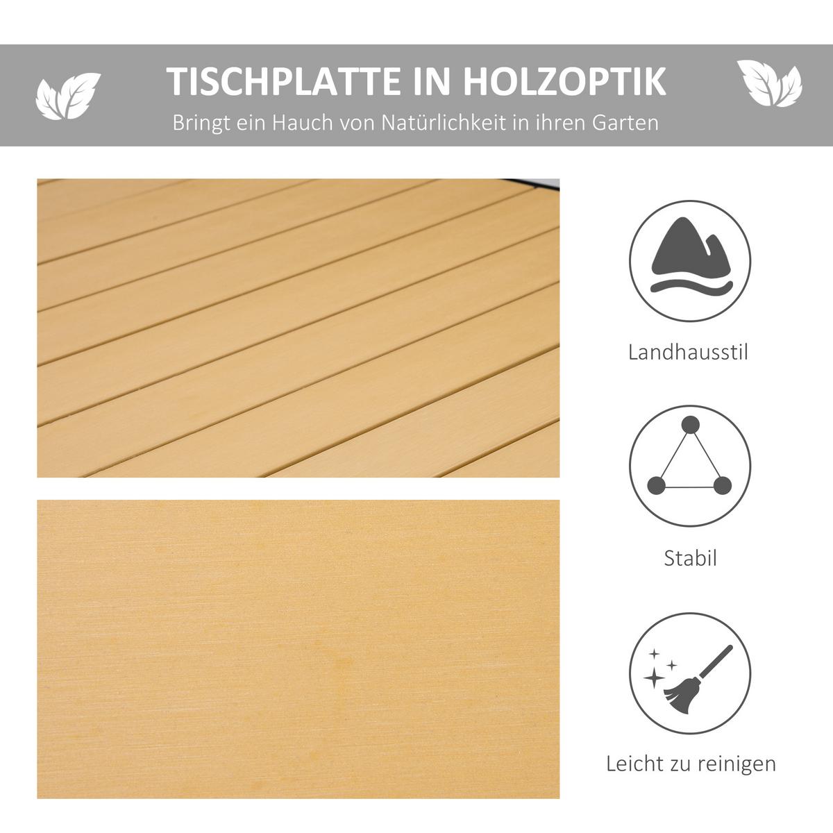 GARTENTISCH, Naturholz, Aluminium - Naturfarben, Metall (190/90/74cm) - Outsunny