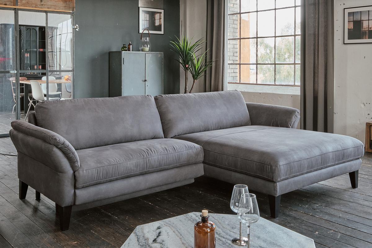 ECKSOFA MALTA Grau Webstoff - Schwarz/Grau, Buchenholz/Textil (302/175cm) - KAWOLA