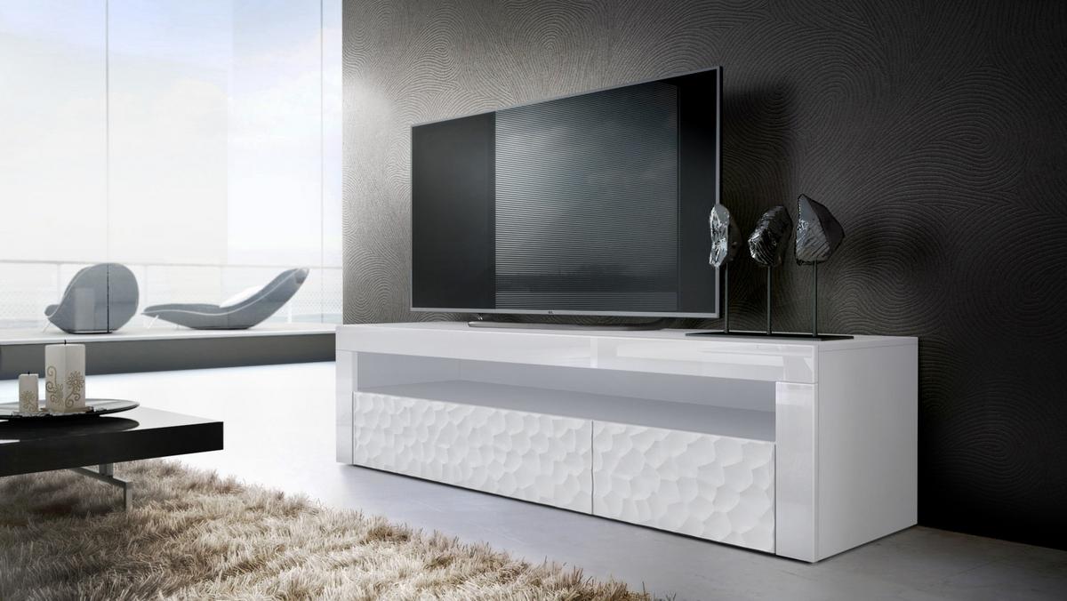 SIDEBOARD Valencia Fronten in Weiß Hochglanz Calypso mit 3D Struktur - Perlmutt, Holzwerkstoff (155/46/40cm) - Vladon