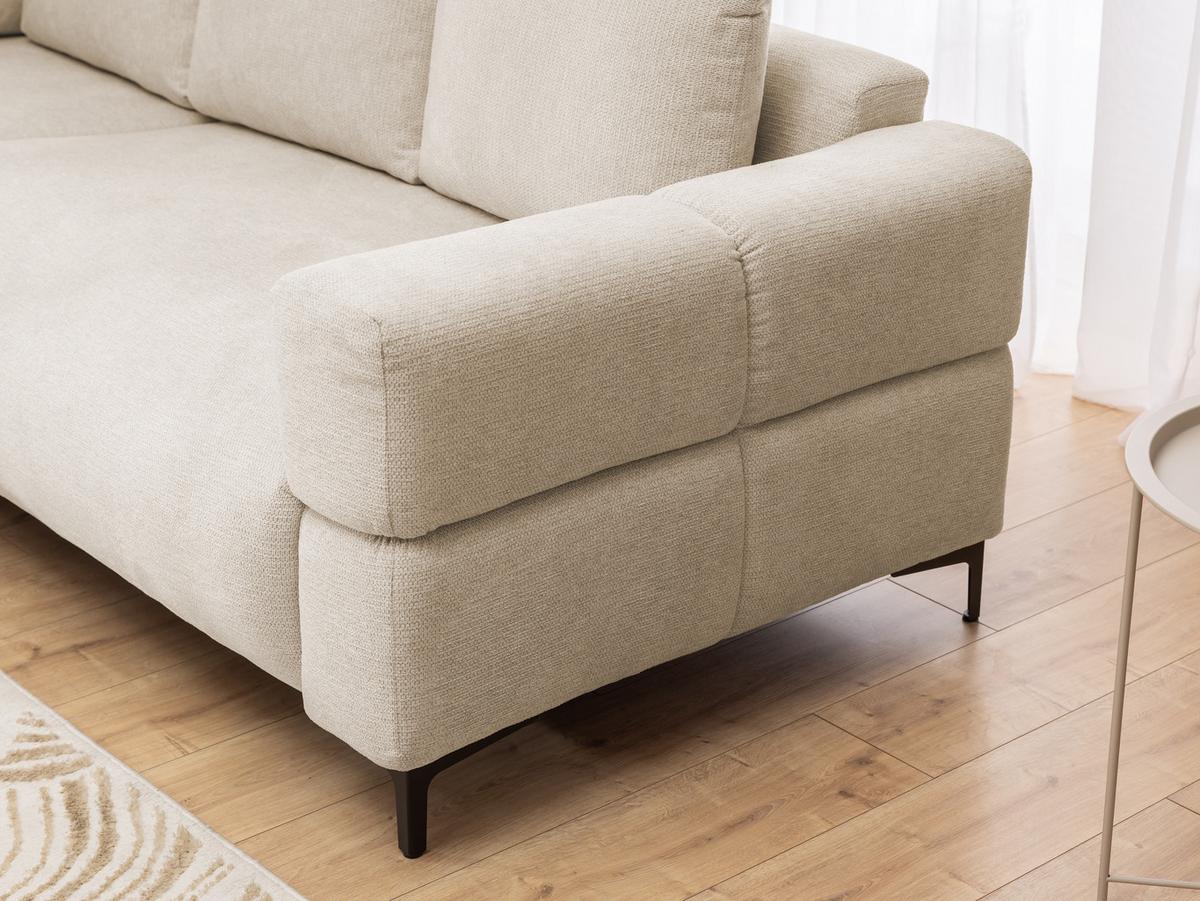 ECKSOFA inkl. Hocker Cardea mit Schlaffunktion in Bubble-Optik aus weichem Hellbeige Strukturstoff und hohem Sitzkomfort - Ottomane links - Beige/Schwarz, Holz/Textil (170/230cm) - S-Style Möbel