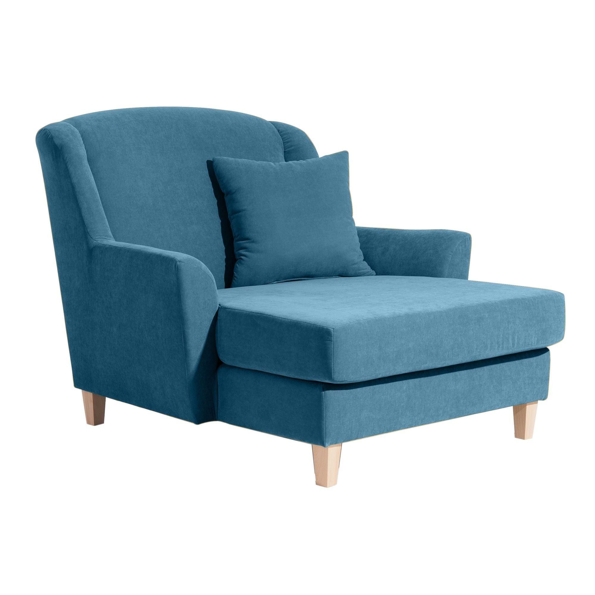 SESSEL XXL Karil Bezug Veloursstoff Buche natur / petrol - Blau, Kunststoff (136/107/142cm) - 58aufmkessel