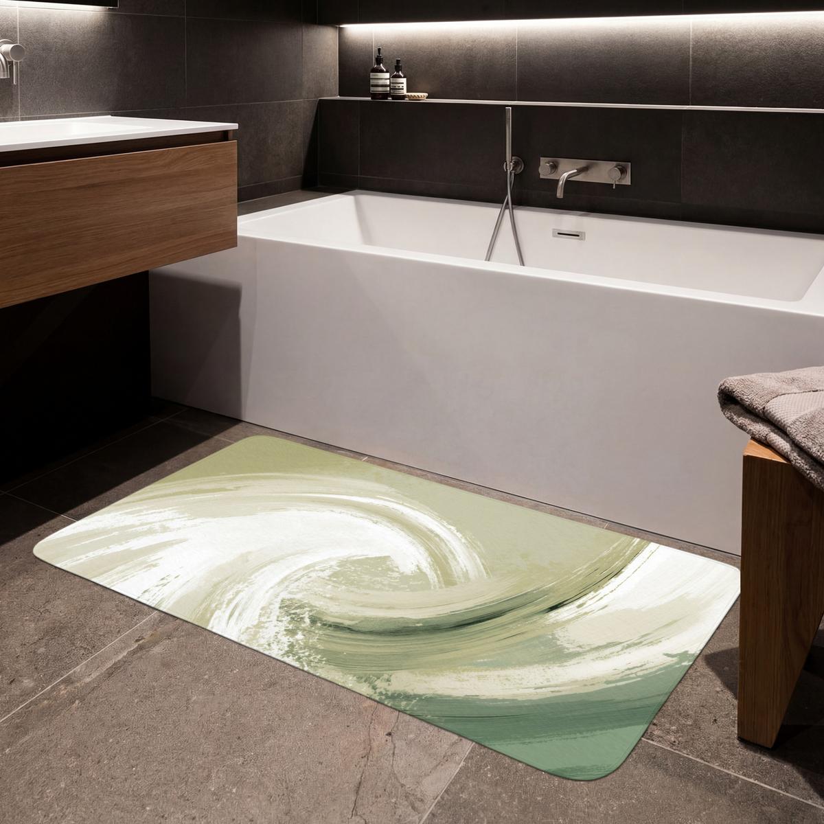 BADEMATTE Abstrakt - Pinselstriche - Wellen - Grün 120x60 cm - Mintgrün, Textil (120/60cm) - OnlyWow