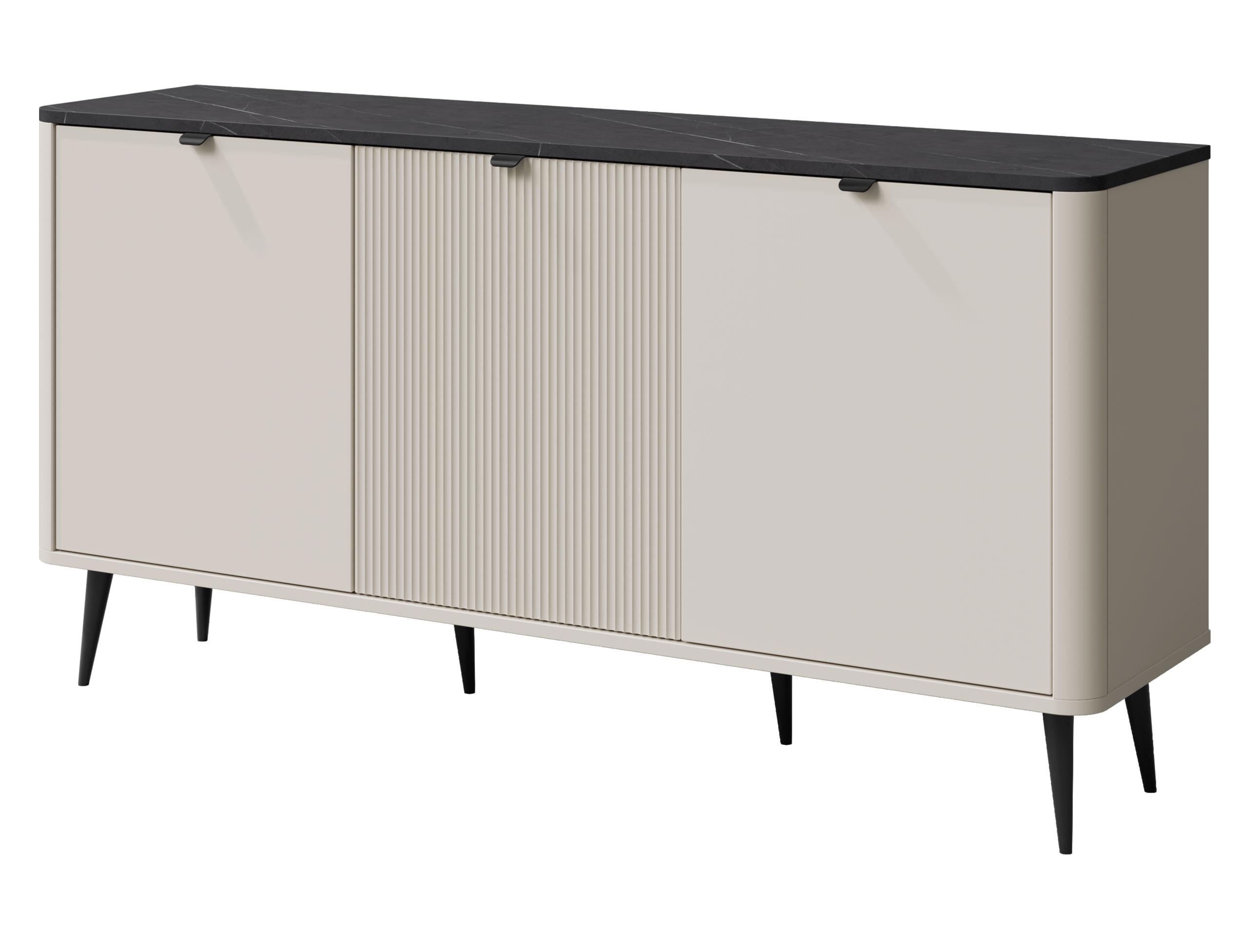 SIDEBOARD Marly 3D RE08 - Kaschmir/Schwarz, Holzwerkstoff/Metall (160/82/40cm) - MIRJAN24