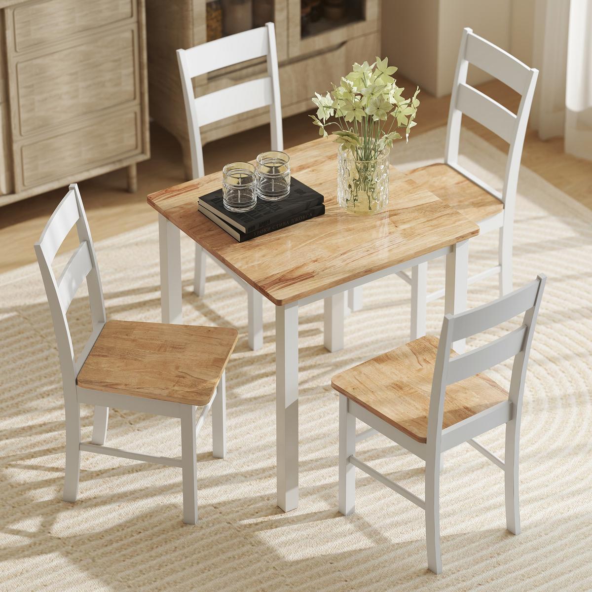 ESSZIMMERSTÜHLE 2er Set Gummiholz Eiche - Eichefarben/Weiß, Holz (40/88.5/50.5cm) - HOMCOM