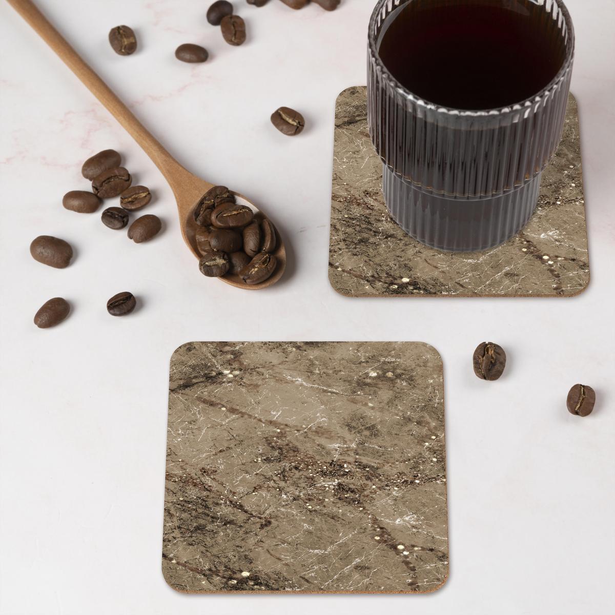 GLASUNTERSETZER 6er-Set Marmor - Braun - Glitter Telleruntersetzer 10x10 cm - Braun, Naturmaterialien (10/0.2cm) - MuchoWow