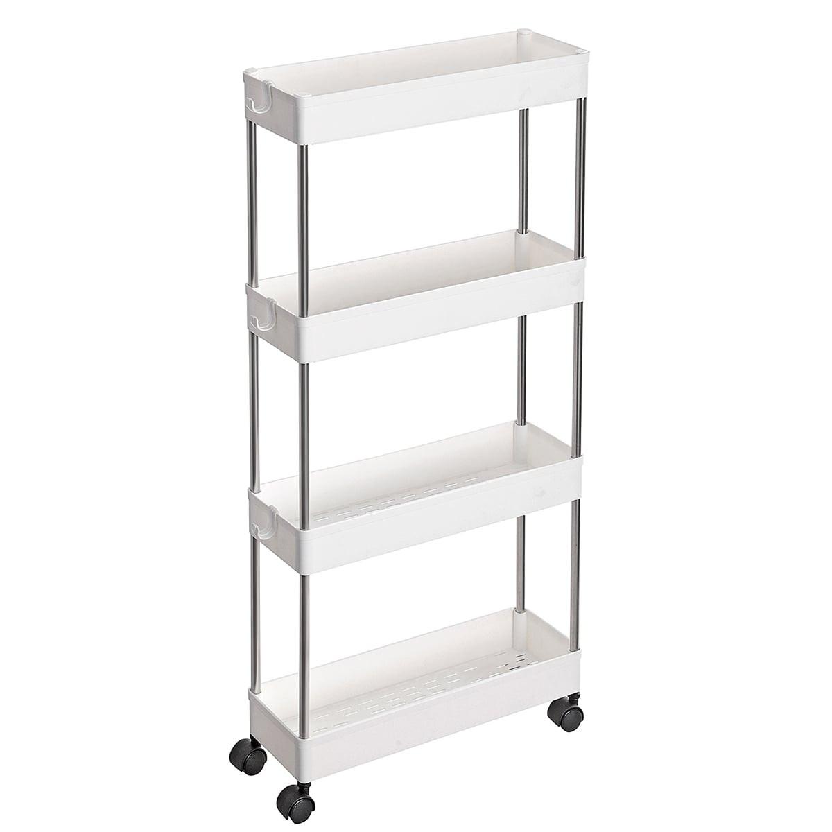 SERVIERWAGEN auf Rollen mit 4 Ebenen - L12,5 x H86 cm - Weiß, Kunststoff (12.5/86/15cm) - Calicosy