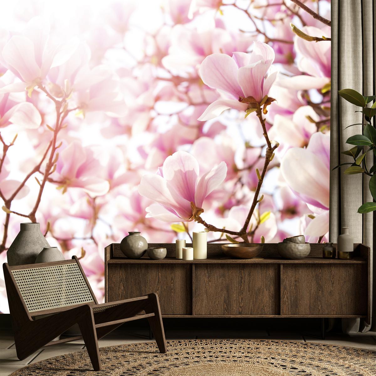 FOTOTAPETE für Schlafzimmer Rosa Magnolienblüten Floral Delikat 450x315 - Violett/Rosa, Papier (450/315cm) - Muralo