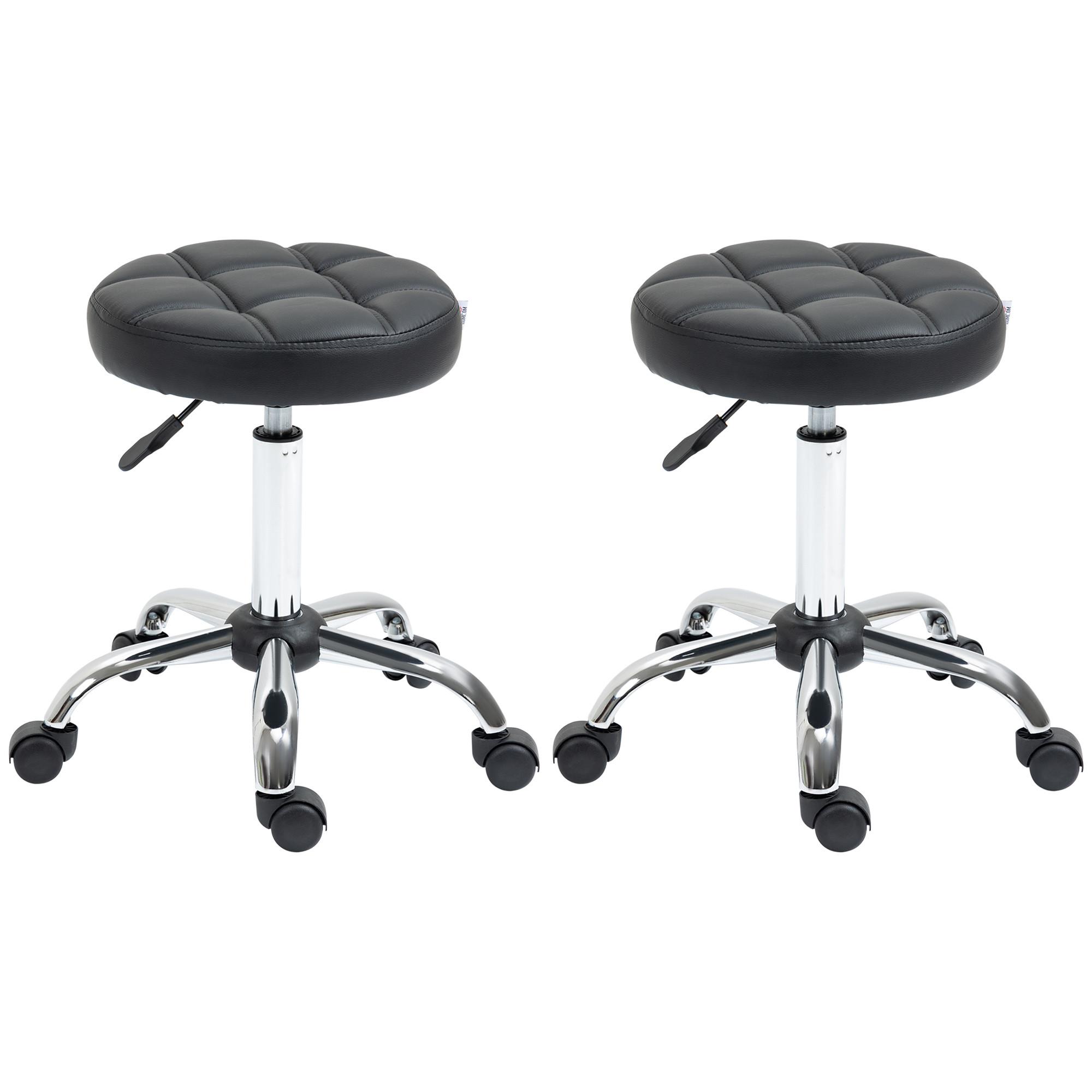 2ER-SET Salonstühle mit Rädern höhenverstellbar Salon Hocker Kunstleder Schwarz - Schwarz, Leder (35.5/63/35.5cm) - HOMCOM
