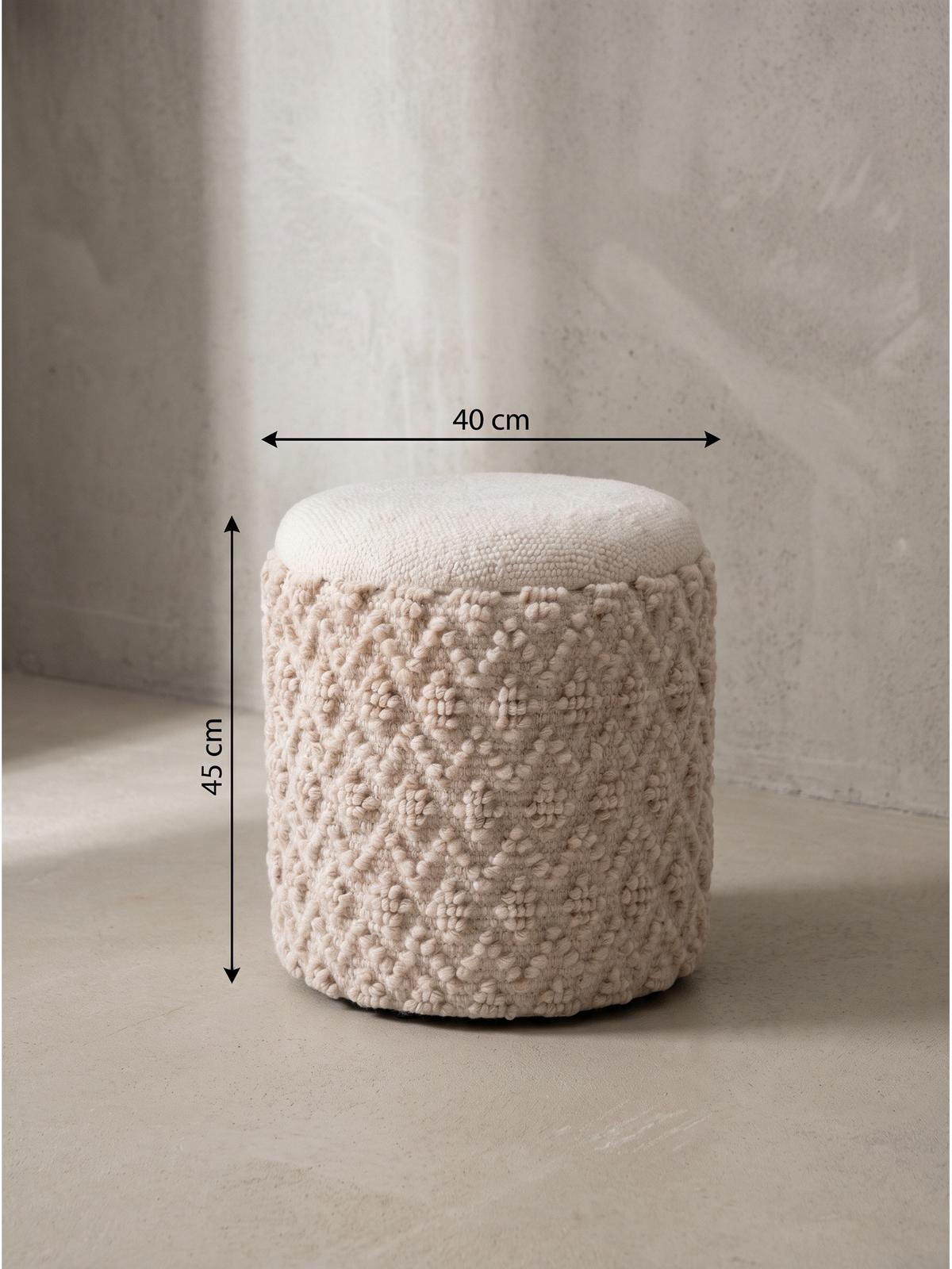 SITZHOCKER RHONE, Stoff, mit Textilbezug, mit Noppenstruktur, Creme, Ø 40 x 45 cm - Beige/Creme, Textil (40/45/40cm) - KADIMA DESIGN