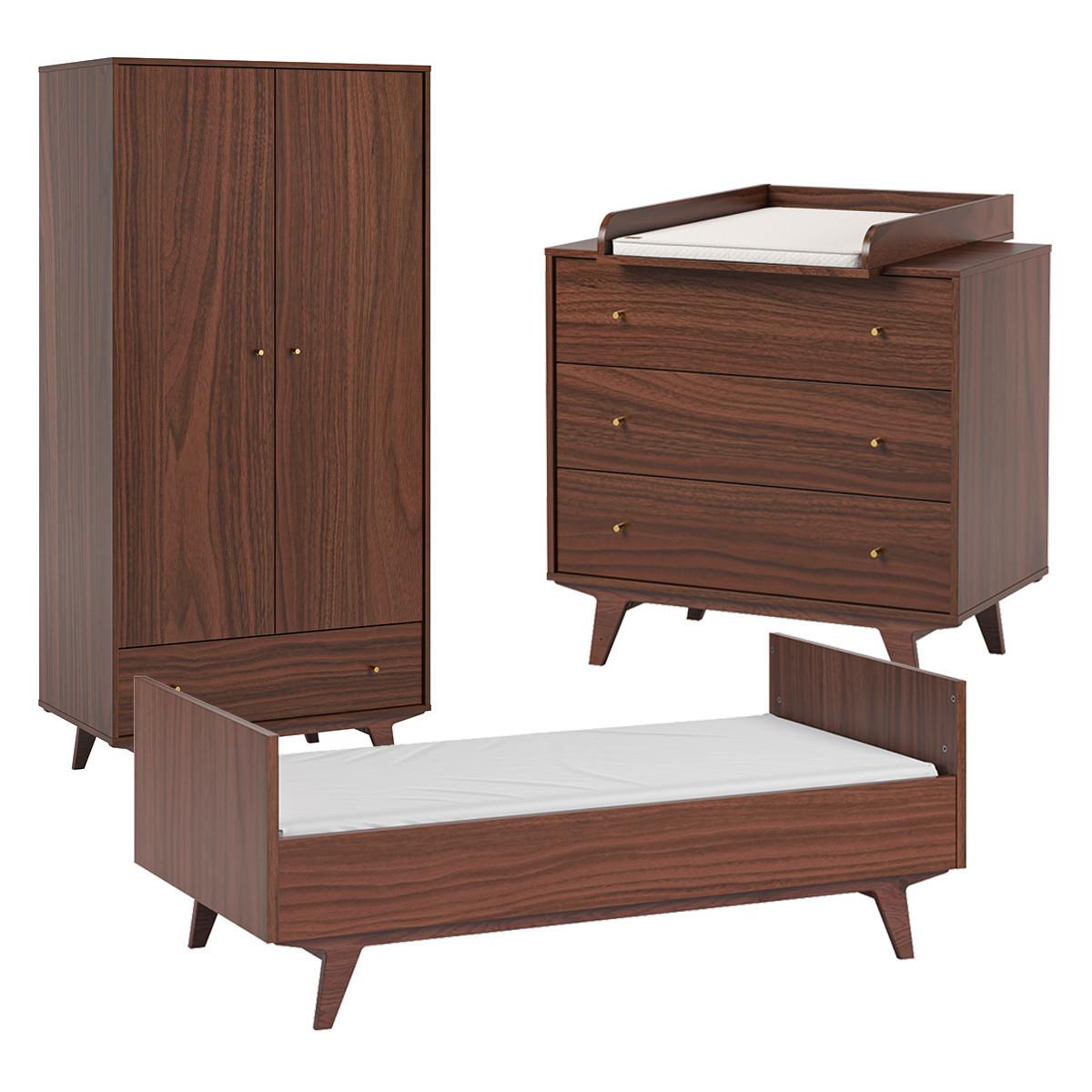 BABYZIMMER 3-teilig Mid Holz - Braun, Holzwerkstoff (144/90/75cm) - Petits-meubles