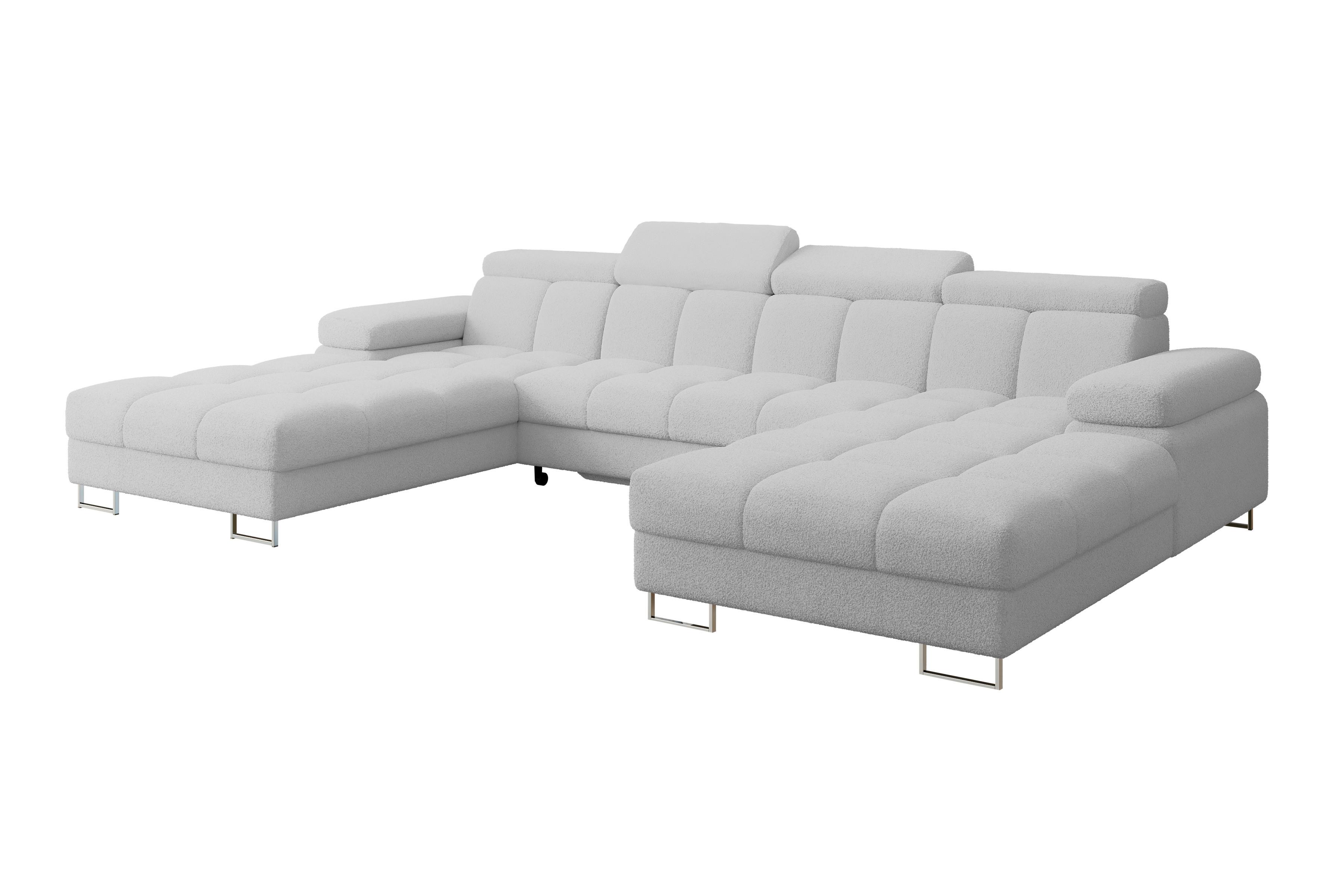 WOHNLANDSCHAFT mit Schlaffunktion und Bettkasten COMA U2 345x203x79 Hellgrau Bouclé - Edelstahlfarben, Holzwerkstoff/Textil (345/79/203cm) - ALTDECOR