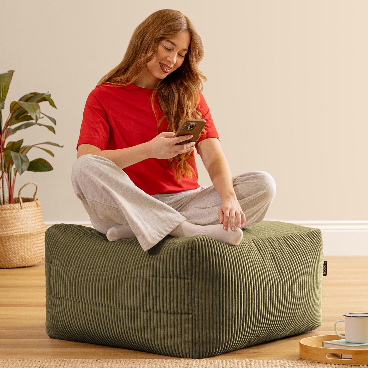 SITZSACK-HOCKER Noa modular Cord - Salbeigrün, Textil (75/70/78cm) - icon