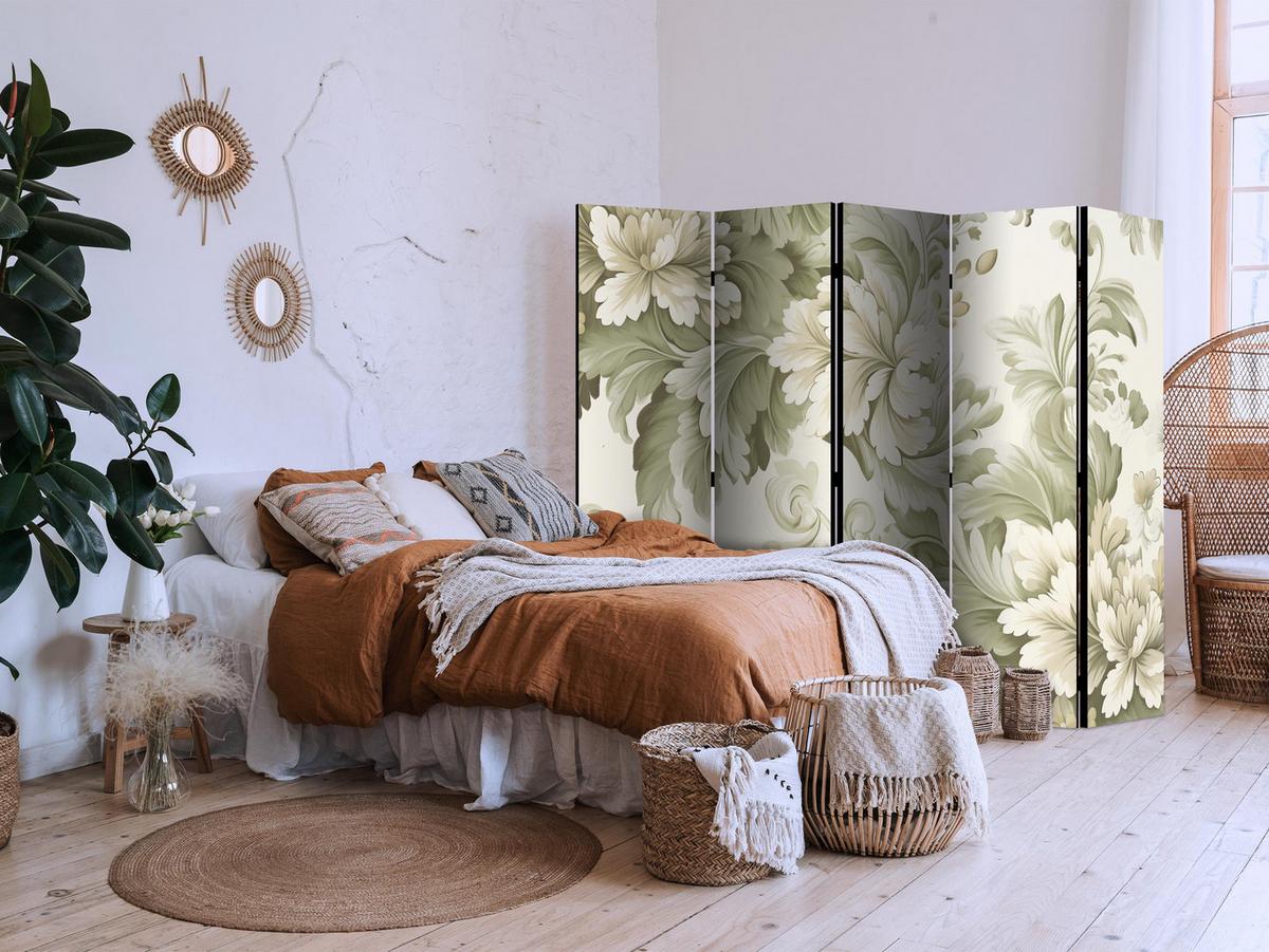 PARAVENT 5-tlg 225x172 cm Retro Pflanzen - Grün, Holz/Textil (225/172/3cm) - Muralo