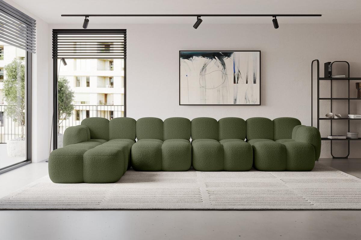 ECKSOFA modulares Sofa Links Miko-L3 390x205x75 Grün Bouclé - Smaragdgrün/Schwarz, Holzwerkstoff/Kunststoff (390/205cm) - ALTDECOR