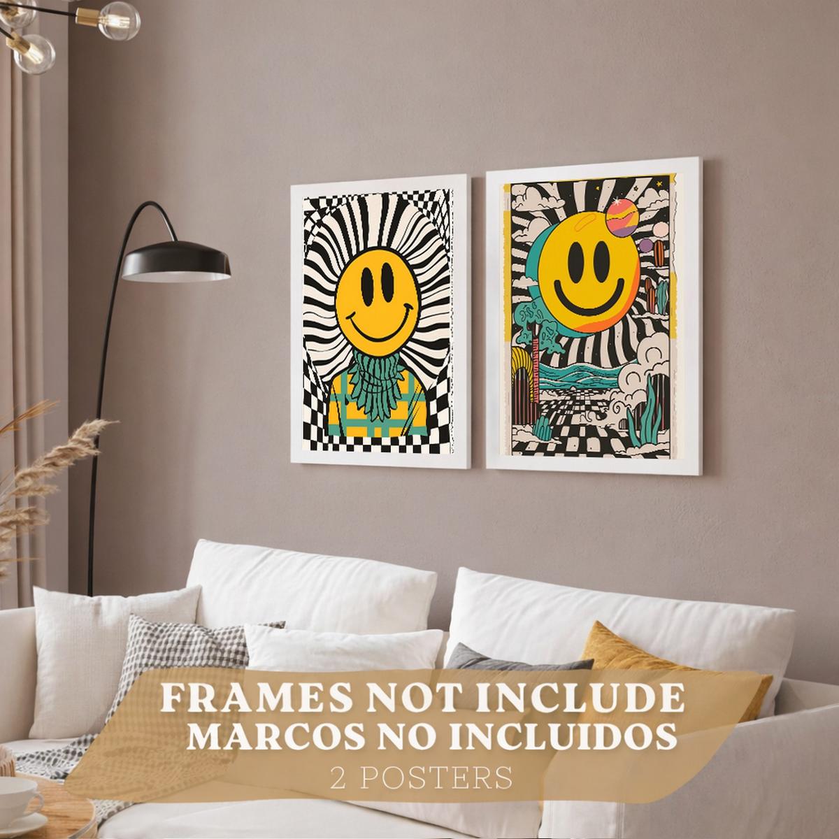 POSTER 4er Kunstdruck-Set Wandbilder Smiley Emoji modern Wohnzimmer Deko, Schlafzimmer, Küche, Badezimmer Rahmenlos A3 - Klar, Papier (29.7/1/42cm) - Nacnic