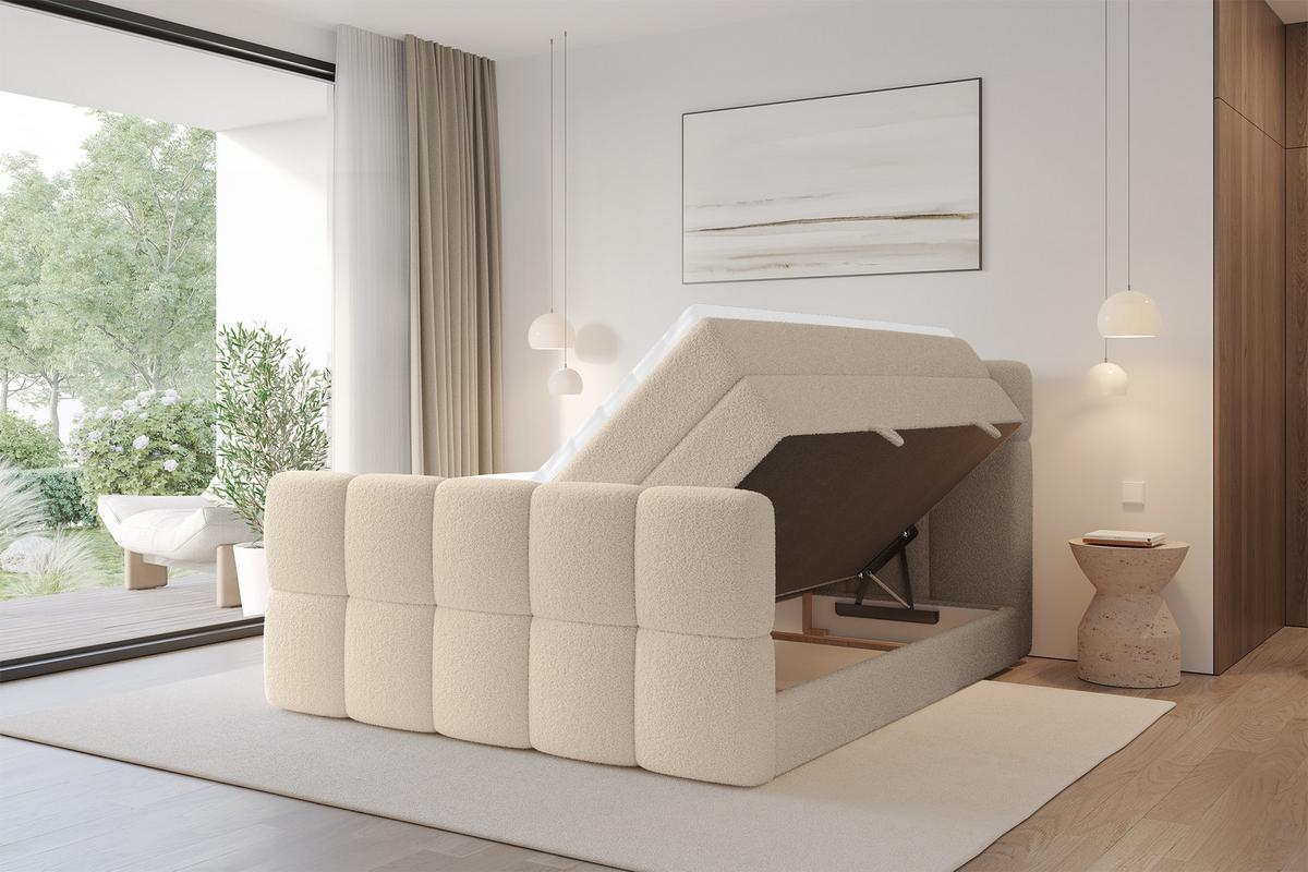 BOXBETT mit Matratze H3/H4 - FAMA-Z KING - 120x200 cm Dunkelbeige Quelle - Creme, Holzwerkstoff (120/200cm) - ALTDECOR