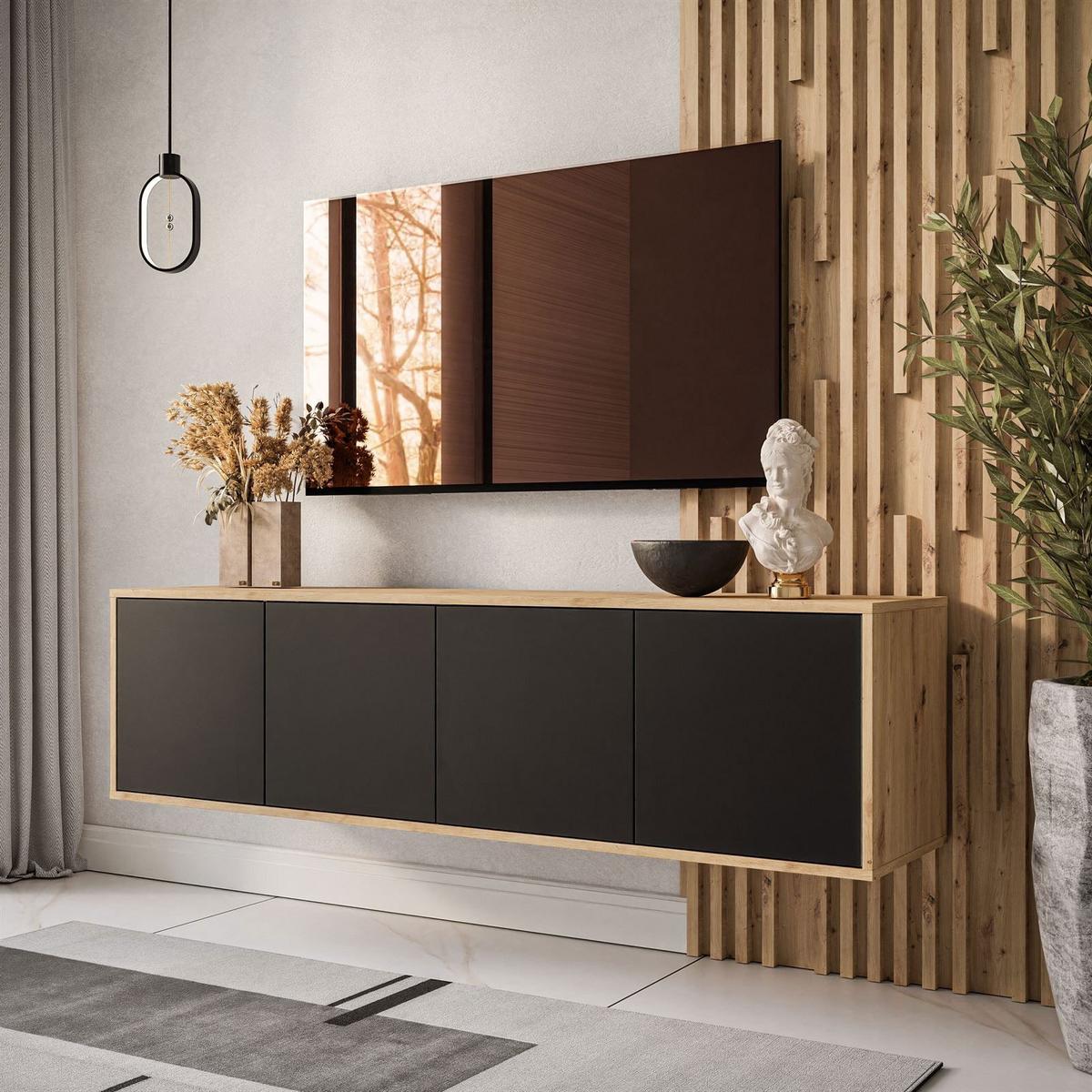 TV-ELEMENT SANAYI Hängend Eiche Artisan/Schwarz - Schwarz, Holzwerkstoff (156/41/38cm) - Lookway