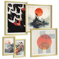 BILDER SET 5er Set - 50x50 cm & 20x30 cm & 40x60 cm Goldrahmen - Asiatische Landschaften Japandi - Goldfarben, Kunststoff (40/60cm) - TULUP