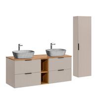 BADMÖBEL 140.8cm Adriel 2er-Set Kaschmir, Holz und Stein - Beige, Holzwerkstoff (140.8/59/46cm) - Petits-meubles