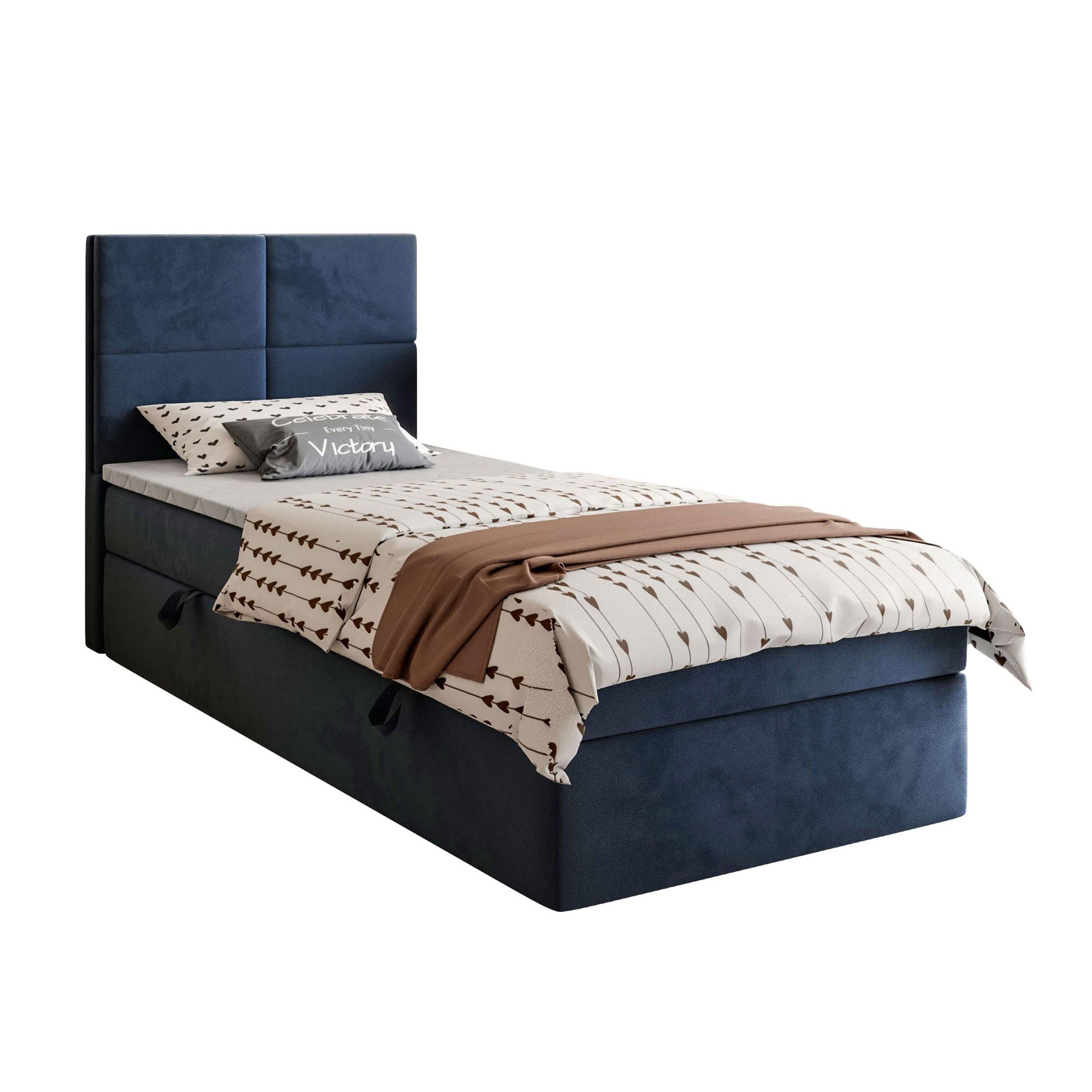 BOXSPRINGBETT Bett CROSS MINI mit Topper 80x200 cm Royal Velvet 234 - Dunkelblau, Textil - Lookway