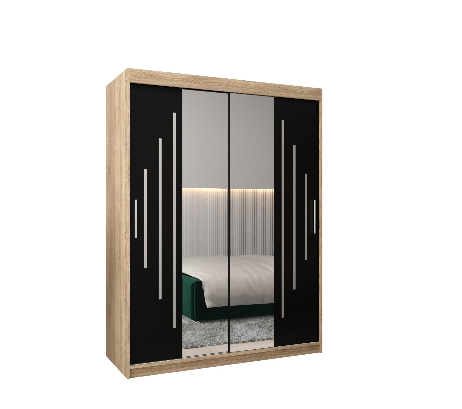 SCHWEBETÜRENSCHRANK 200/150/62 2-türig - Silberfarben/Schwarz, Holz/Kunststoff (150/200/62cm) - Abiks Möbel