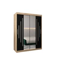 SCHWEBETÜRENSCHRANK 200/150/62 2-türig - Silberfarben/Schwarz, Holz/Kunststoff (150/200/62cm) - Abiks Möbel