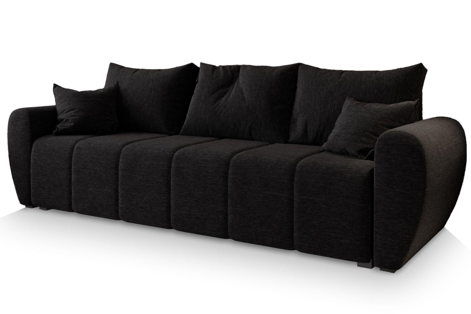 BETTSOFA MADISON Schwarz Dünner Stoff mit Schlaffunktion - Schwarz, Textil (242/82/80cm) - MASSENO