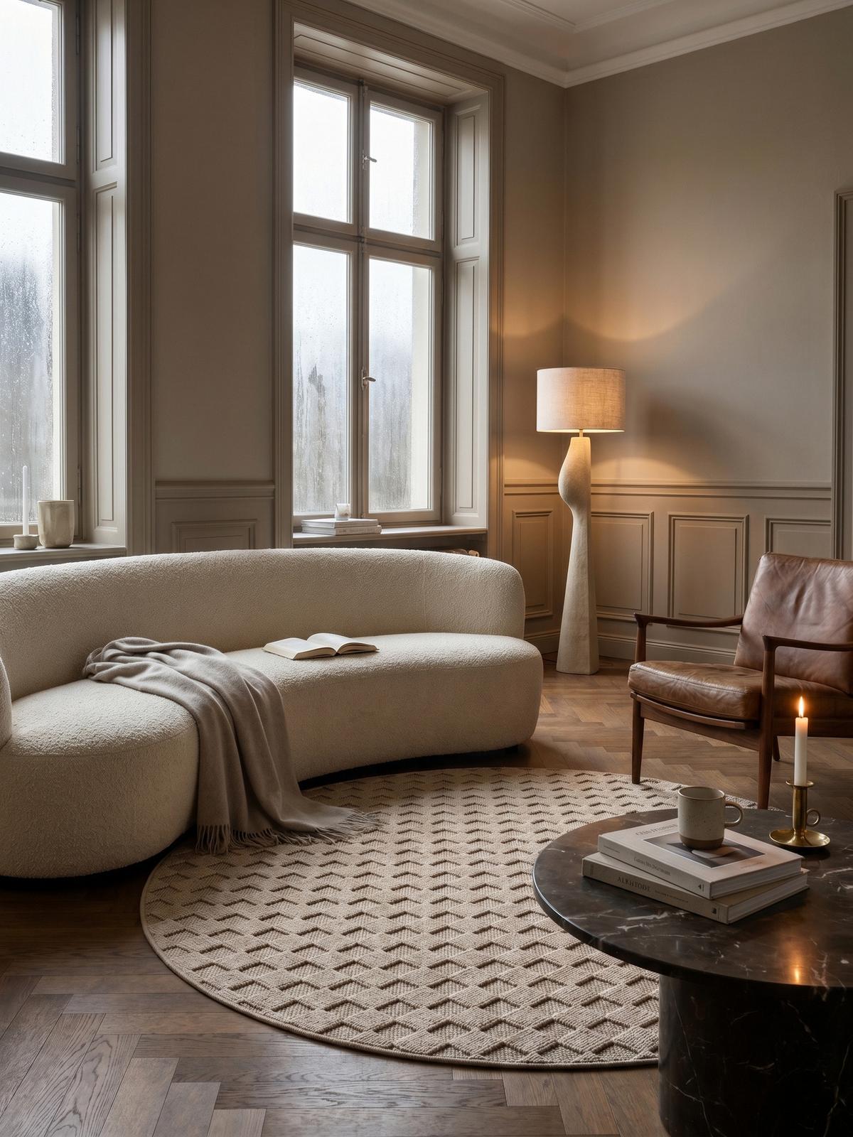 TEPPICH Flachgewebe LANGAU in Beige, mit Schachbrettmuster, Ø 200 cm - Beige, Textil (200/200cm) - KADIMA DESIGN