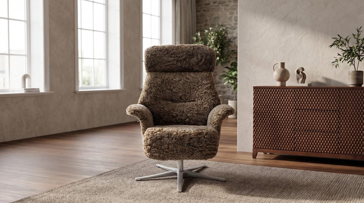 RELAXSESSEL TOSAR Grau Schaffell Relaxfunktion - Silberfarben/Grau, Naturmaterialien/Fell (83/110/89cm) - KAWOLA