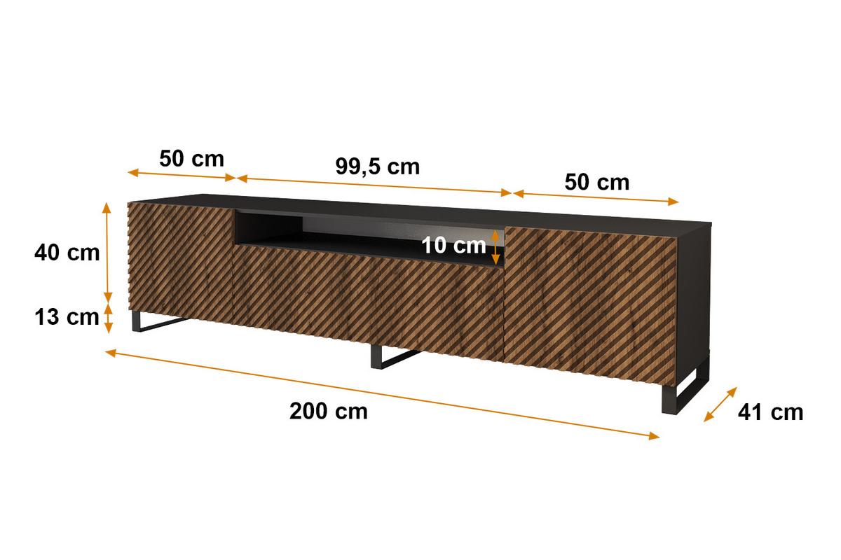 LOWBOARD ZENO-S 200x53x41 cm -Schwarz / Katania - Eiche Wotan/Schwarz, Holzwerkstoff (200/53/41cm) - ALTDECOR