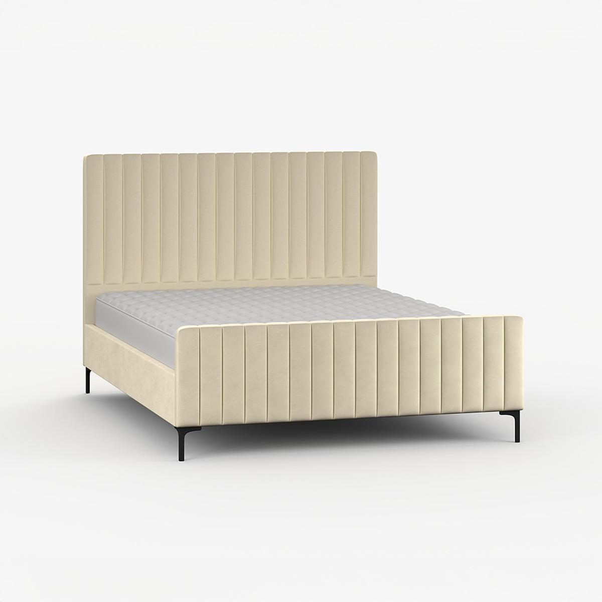 POLSTERBETT AURORA, Lattenrost, ohne Bettkasten, gepolsterte Kopfstütze 160/200 in Creme - Creme/Schwarz, Holz/Textil (160/200cm) - imoebel24