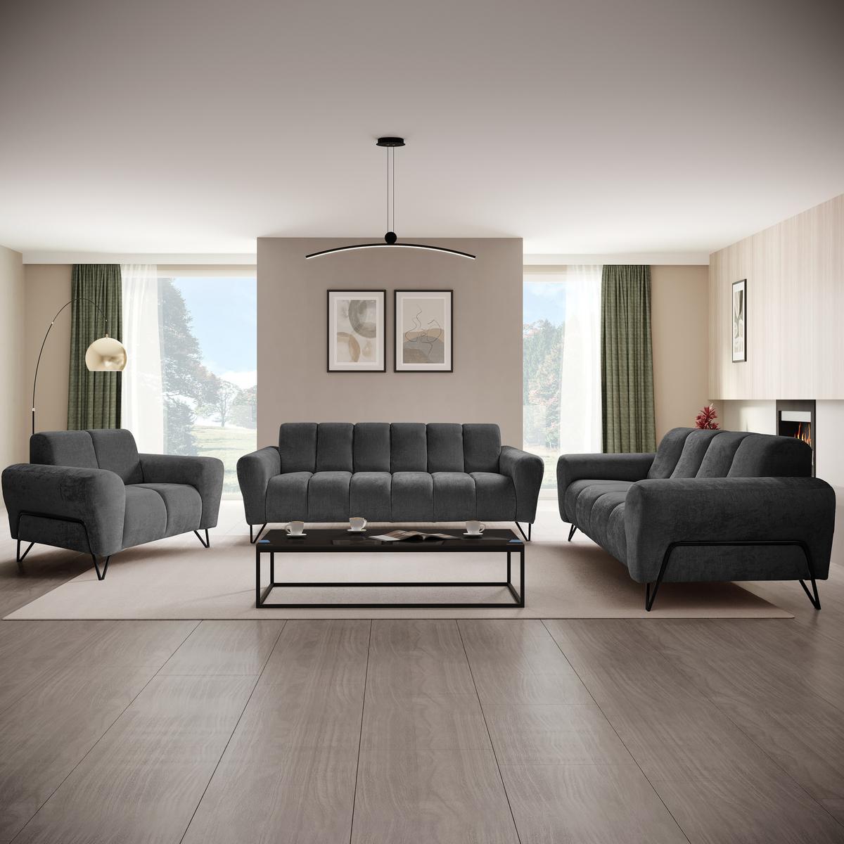 3-SITZER SOFA Volare mit Metallbeinen Anthrazit - Anthrazit/Schwarz, Textil/Metall (220/83/98cm) - Beautysofa