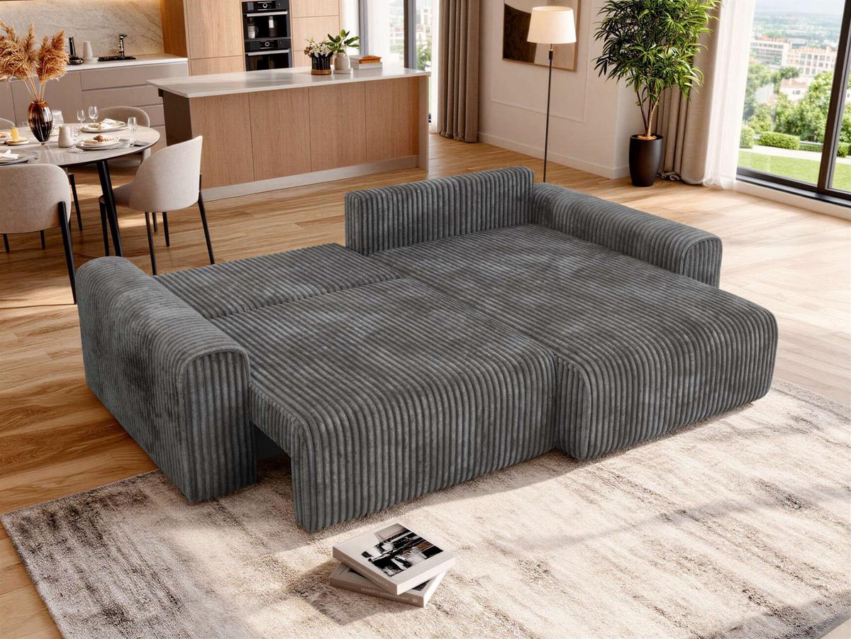 ECKSOFA ELARA L Grau Cord - Schwarz/Grau, Kunststoff/Textil (278/192cm) - MKS