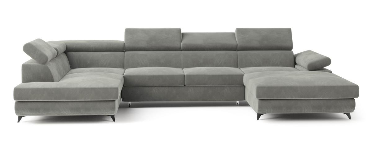 WOHNLANDSCHAFT RUBANO L-S Hellgrau Velours-Stoff mit Schlaffunktion - Hellgrau, Holz (339/89/190cm) - MASSENO