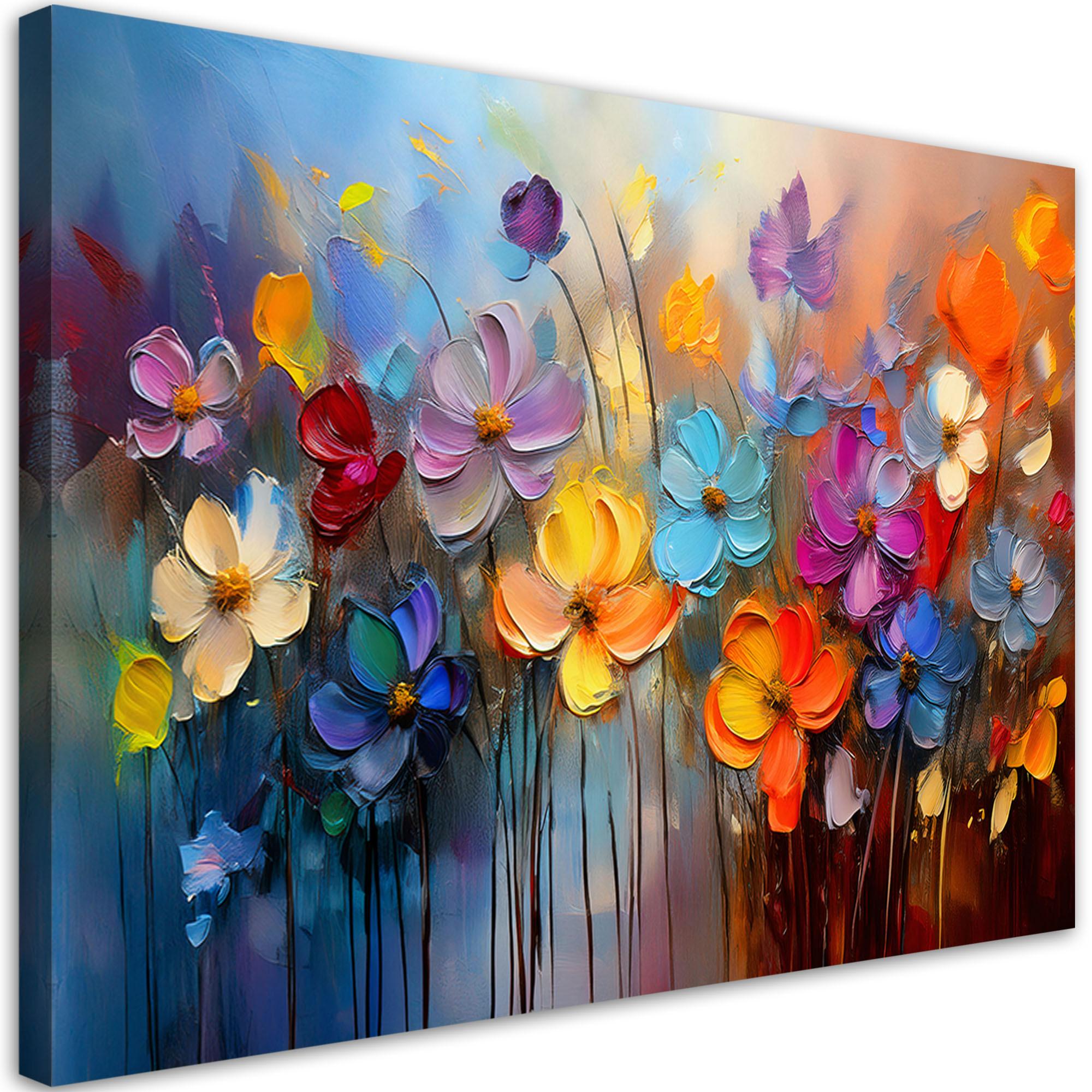 WANDBILD bunt bemalte blumen - Multicolor, Textil (60/40cm) - Feeby