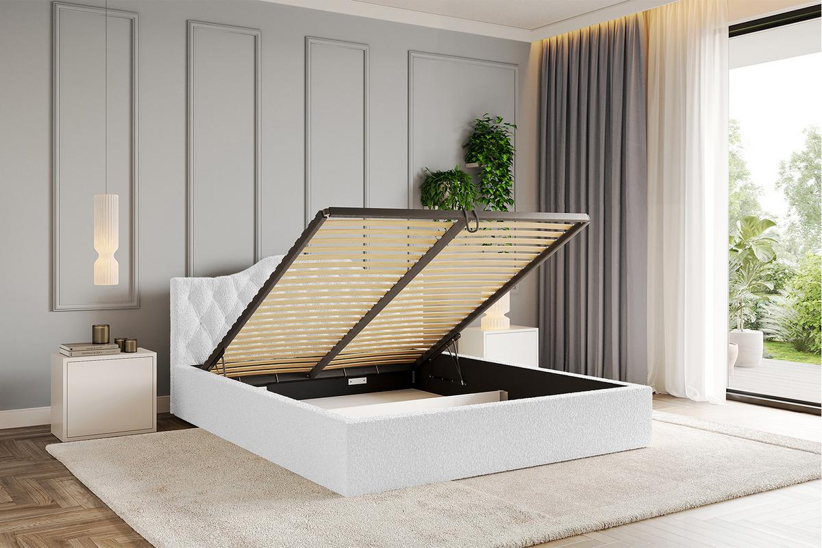 POLSTERBETT mit Bettkasten und Lattenrost, Bett mit Matratze H3/H4 - FALIO-V1 120x200 Weiß - Weiß, Holzwerkstoff/Textil (120/200cm) - ALTDECOR
