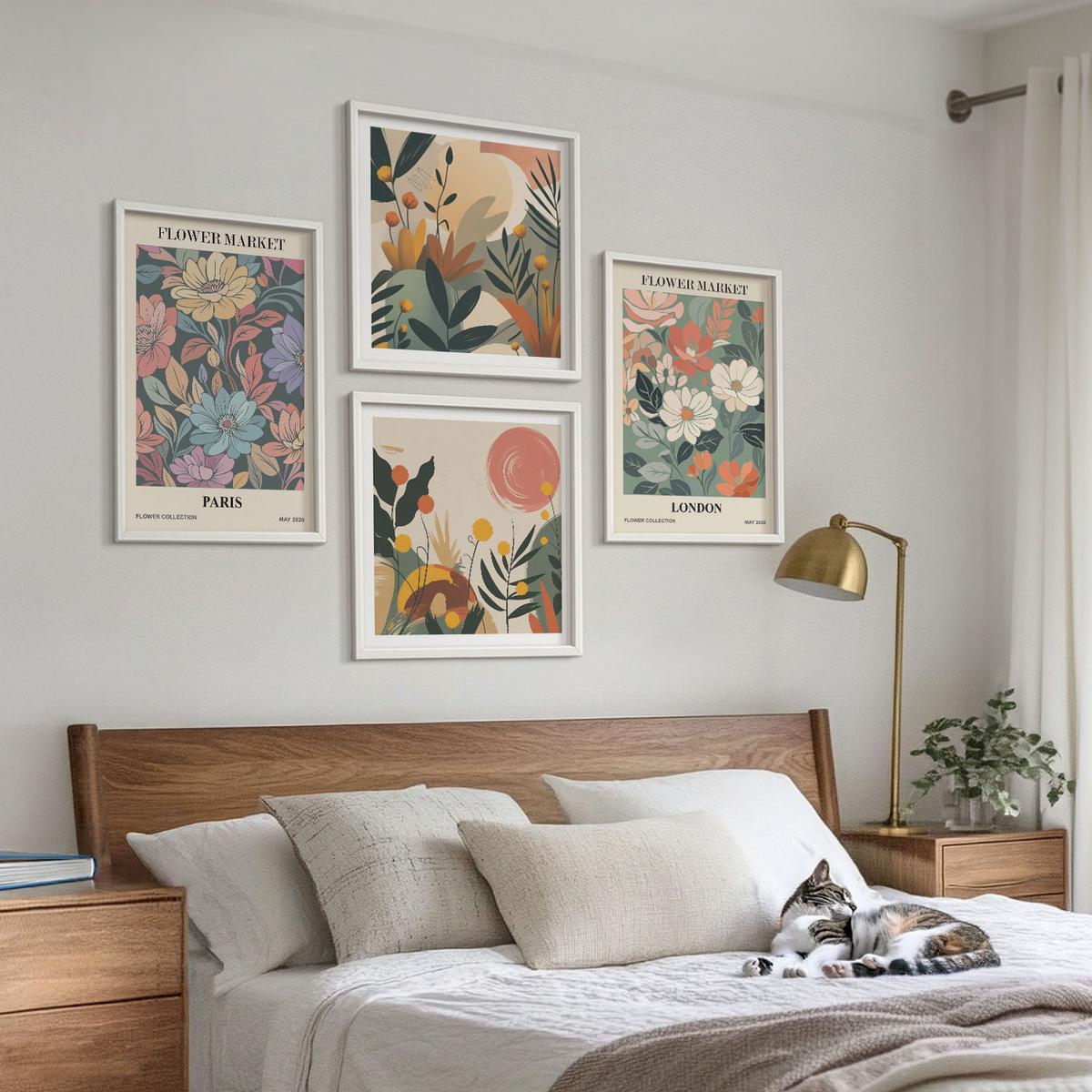 BILDER SET 4er Set - 50x50 cm & 40x60 cm Weißer Rahmen - Blumenposter Paris London - Weiß, Kunststoff (50/50cm) - TULUP