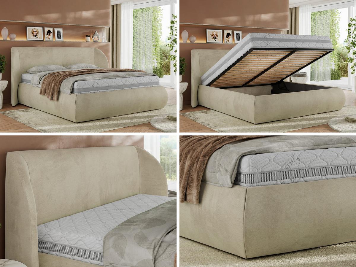 POLSTERBETT CAELA CLASSIC 140/200 - Beige Velvet - Multipocket-Matratze - Beige, Textil (140/200cm) - MKS