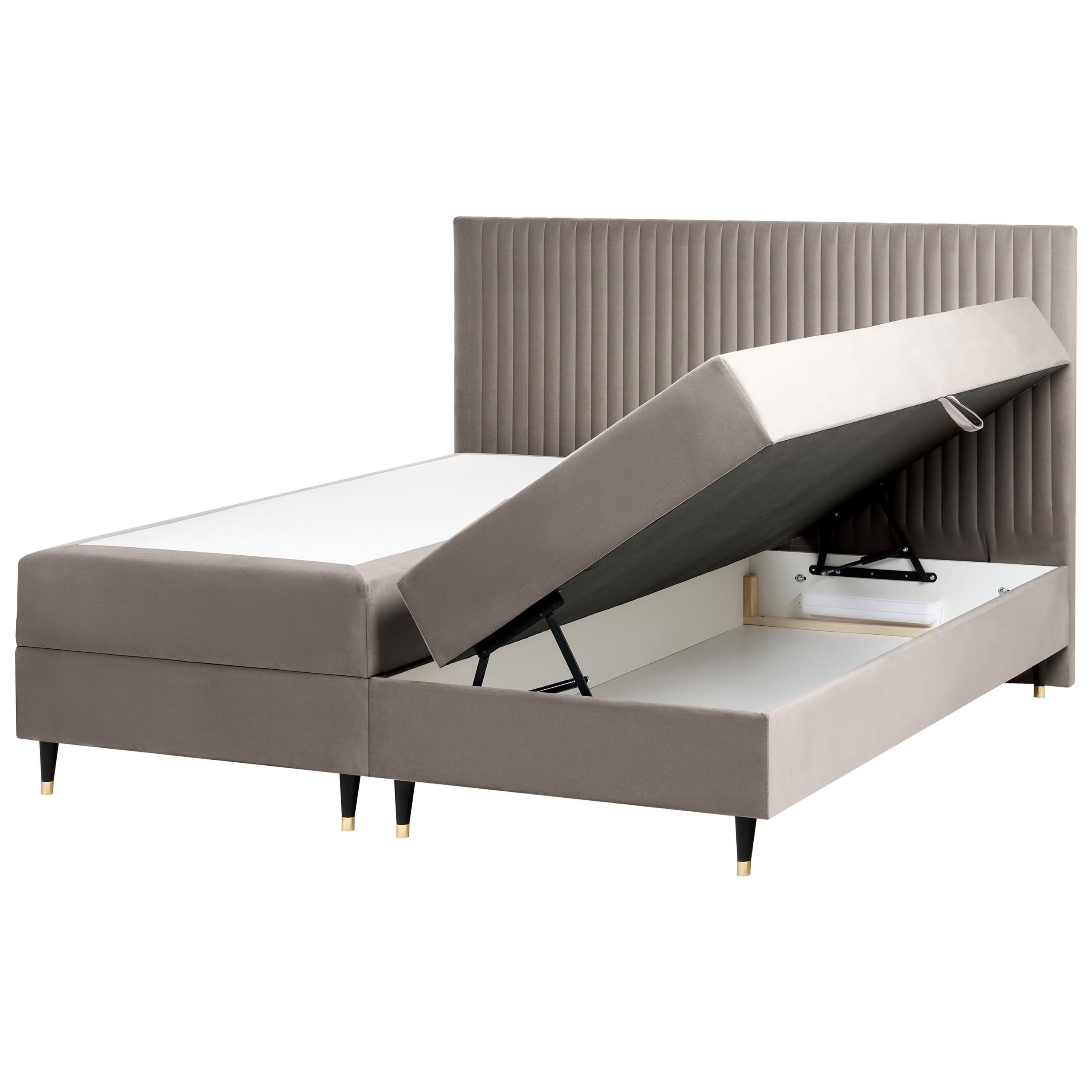 BOXSPRINGBETT mit Stauraum 180/200 cm Samtstoff Taupe Dame - Taupe, Textil (180/200cm) - Beliani
