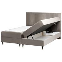 BOXSPRINGBETT mit Stauraum 180/200 cm Samtstoff Taupe Dame - Taupe, Textil (180/200cm) - Beliani