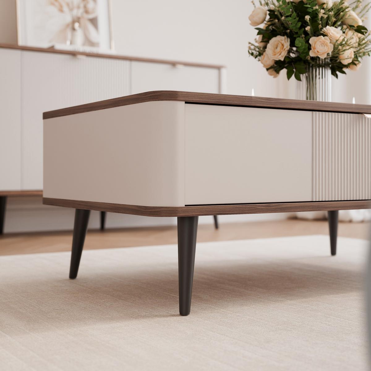 COUCHTISCH NAVANI auf schwarzen Beinen – Kaschmir / Nuss - Kaschmir/Nussbaumfarben, Holzwerkstoff (60/100/42cm) - Idohome