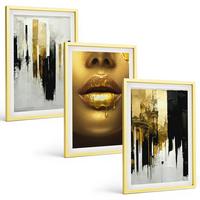 BILDER SET 3er Set - 40x60 cm Goldrahmen - Abstrakte Porträtmalerei - Goldfarben, Kunststoff (40/60cm) - TULUP