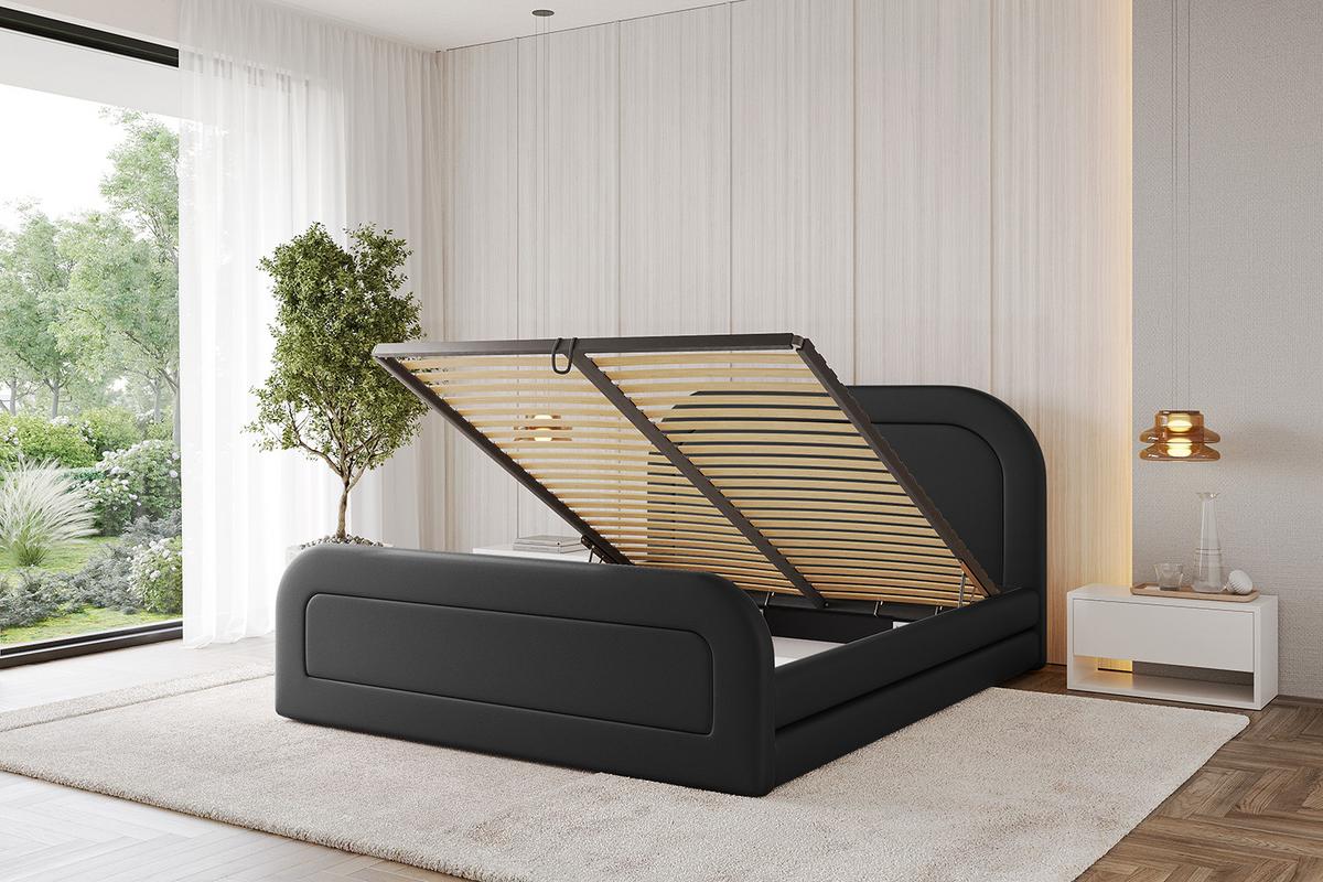 POLSTERBETT mit Bettkasten, Fußteil und Lattenrost, Boxbett ohne Matratze - LERIS-Z 180x200 Schwarz Kunstleder - Schwarz Hochglanz, Holzwerkstoff/Textil (180/200cm) - ALTDECOR