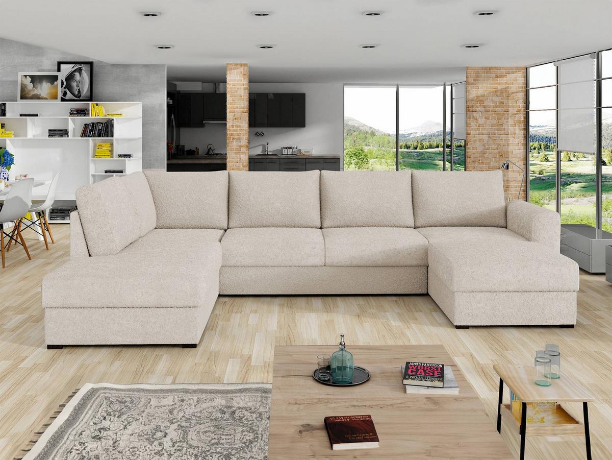 WOHNLANDSCHAFT Wilma Premium, Seite: Links - Schwarz/Naturfarben, Holz/Textil (305/85/188cm) - MIRJAN24