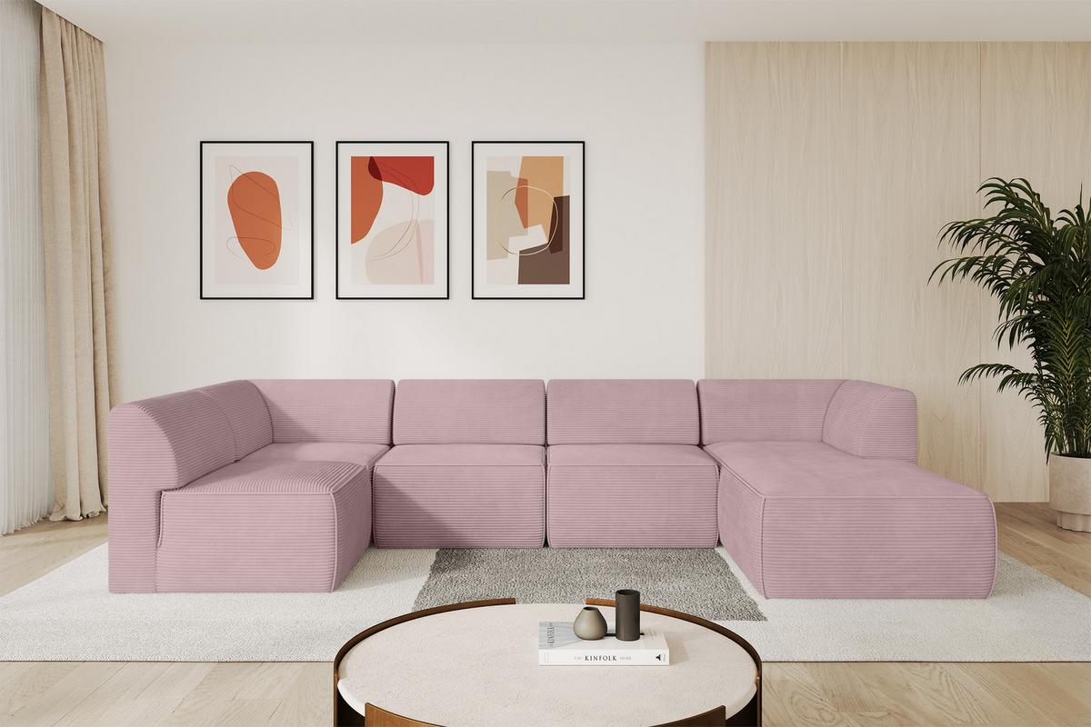 WOHNLANDSCHAFT Ottomane Rechts MOVO-L 345x180x78 cm Rosa Cord - Rosa, Holzwerkstoff/Kunststoff (180/78/345cm) - ALTDECOR