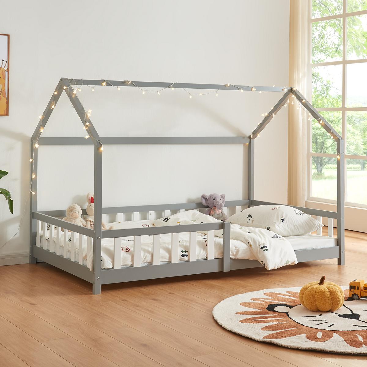HAUSBETT Hesel - Grau, Holz (120/200cm) - [en.casa]