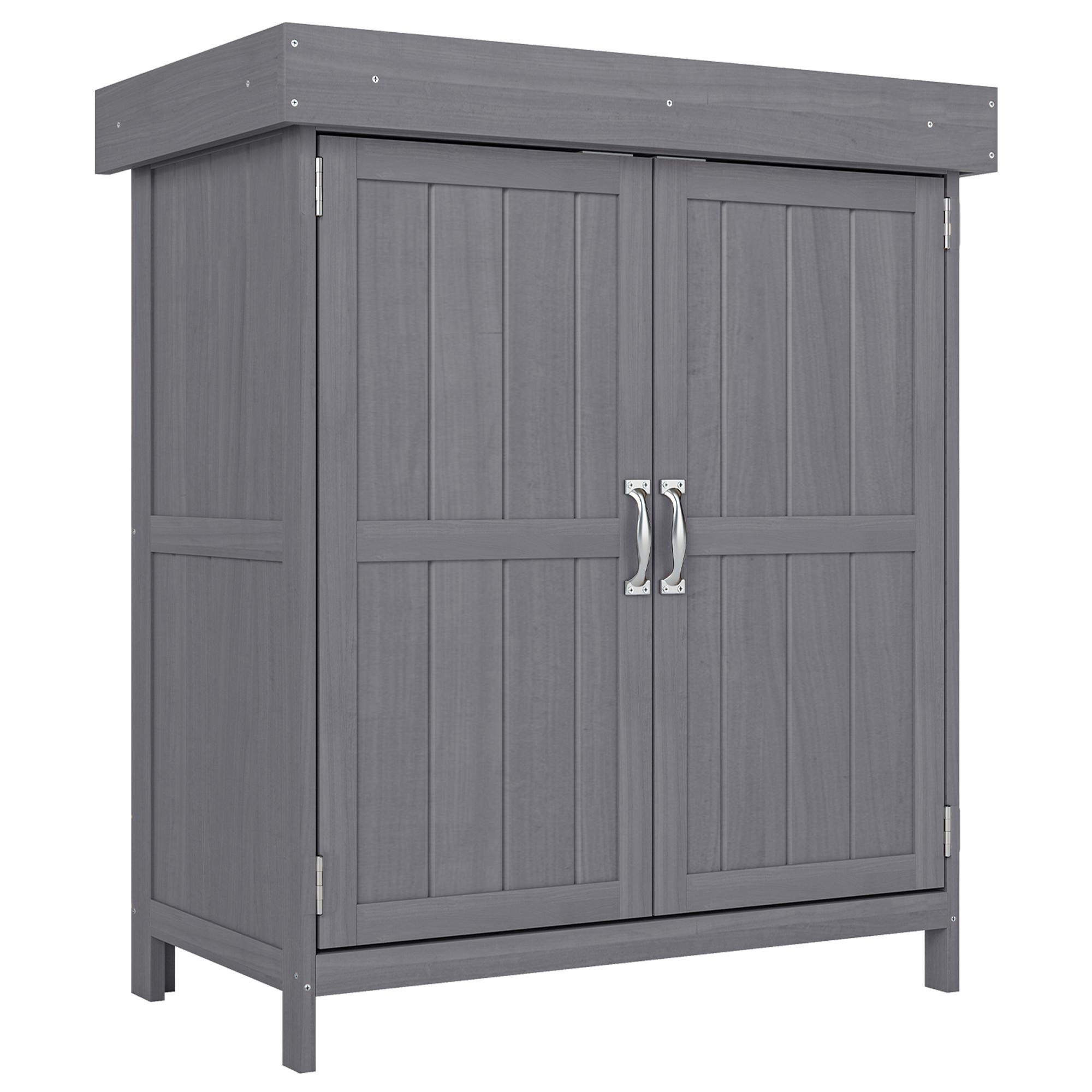 GARTENSCHRANK Geräteschuppen, Doppeltür, 2 Fächer, wetterfest, Tannenholz, Dunkelgrau - Grau, Holz (43/88/74cm) - Outsunny