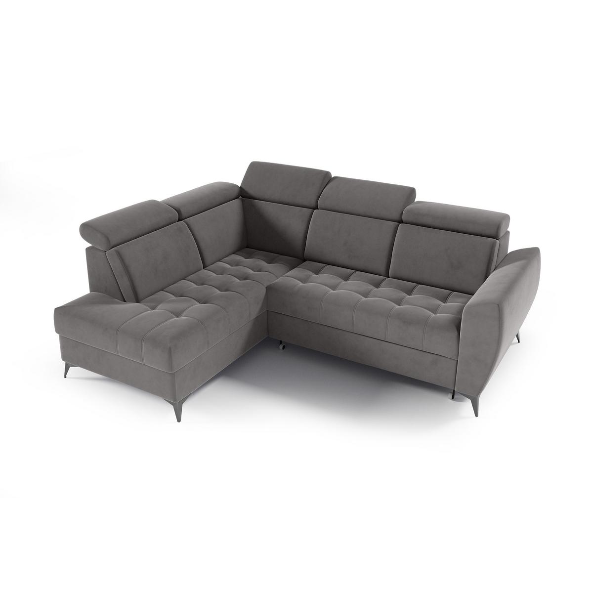 ECKSCHLAFSOFA Aurora II mit verstellbare Kopfstützen, Dunkelgrau, links - Dunkelgrau/Schwarz, Textil (266/204cm) - Beautysofa